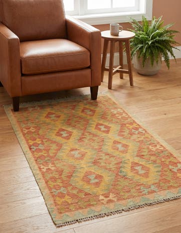 3' x 5' 2 Hand Woven Kilim Waziri Wool Rug
