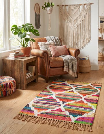 2' x 3' 1 Hand Woven Chindi Trellis Rug