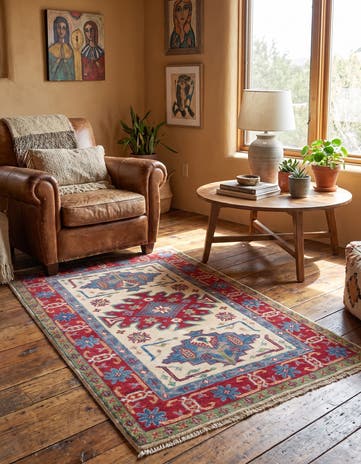 2' 7 x 4' Hand Knotted Kazak Rug