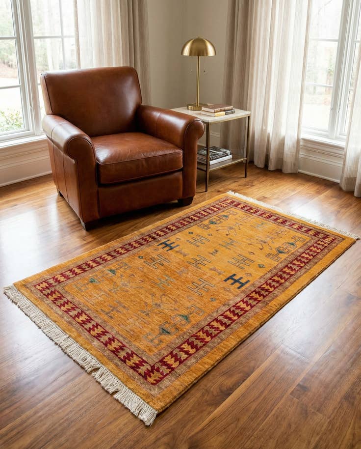 Detail image of 3' 5 x 4' 10 Hand Knotted Ziegler Wool Rug