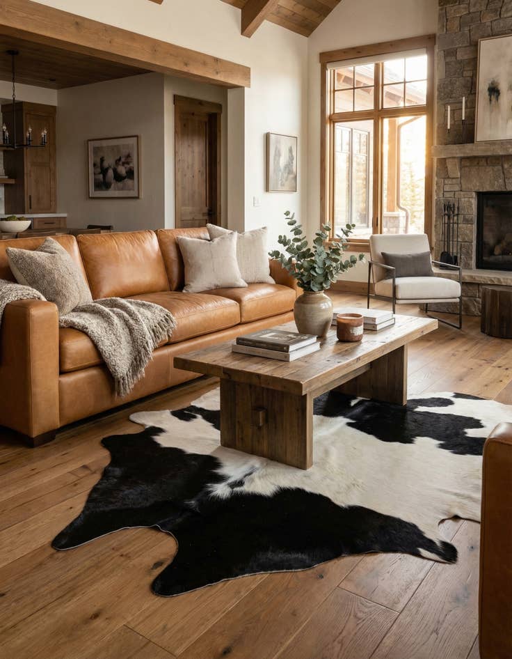 Detail image of 5' 6 x 6' 2 Cowhide Leather Square Rug