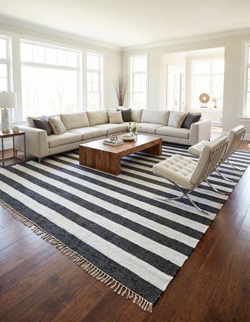 Navy Blue Hand Woven Chindi Rag Rug