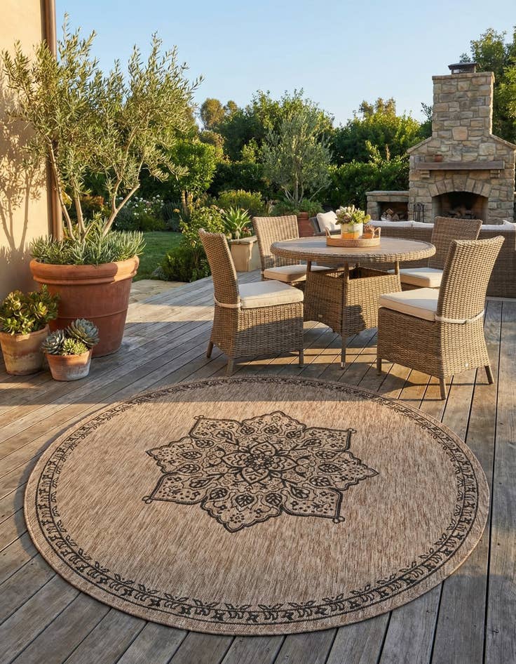 Detail image of 7' 10 x 7' 10 Washable Traditional Indoor / Outdoor Round Rug