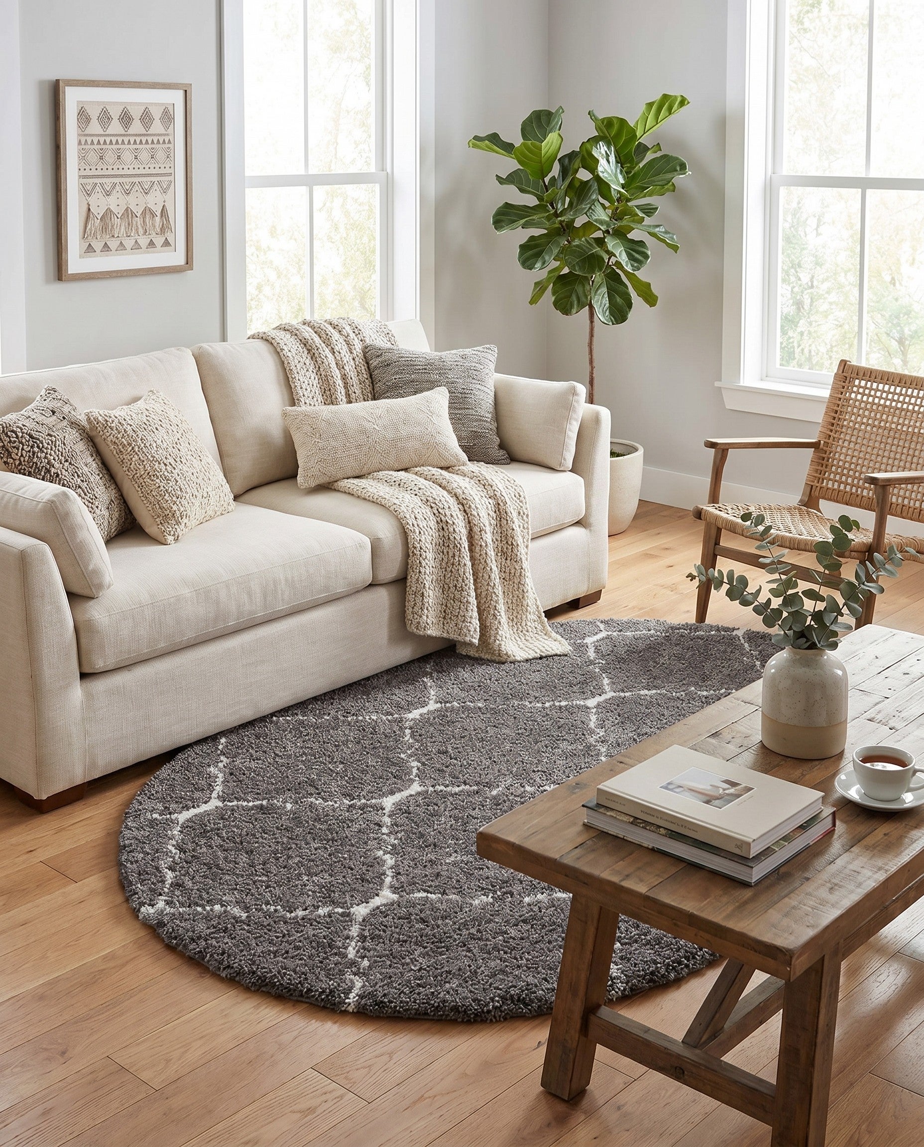 Gray Moroccan Shag Oval Rug