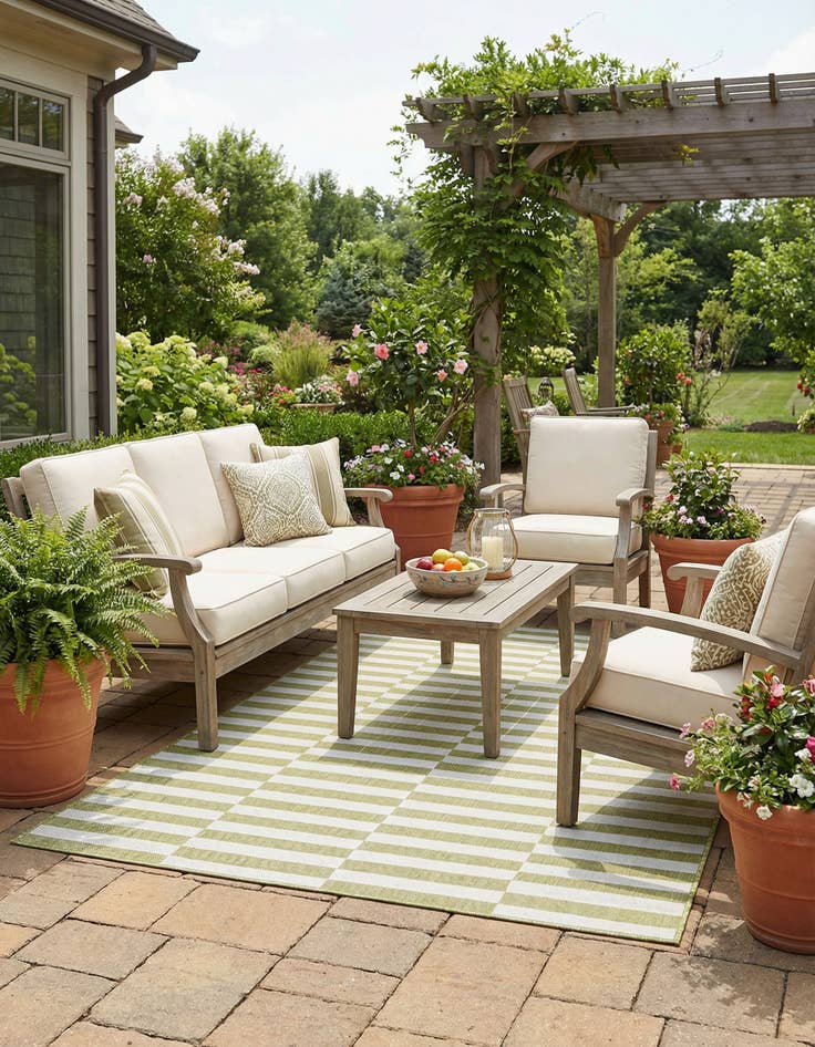 Detail image of 5' 3 x 7'  Washable Striped Indoor / Outdoor Rug