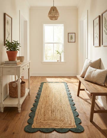 2' x 6' 1 Handmade Scallop Braided Jute Runner Rug