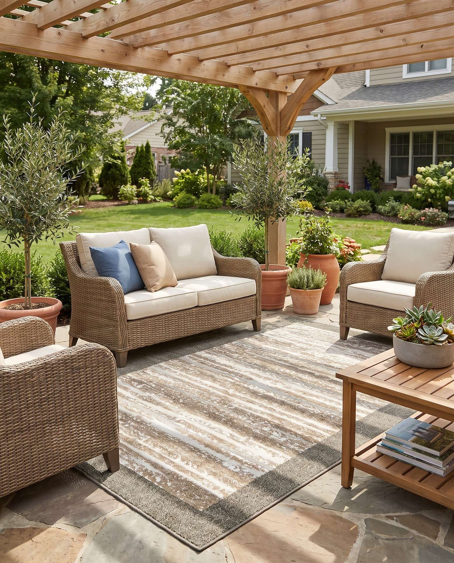 5' x 8' Easy-Clean Border Indoor / Outdoor Rug