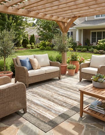 Brown Easy-Clean Border Indoor / Outdoor Rug