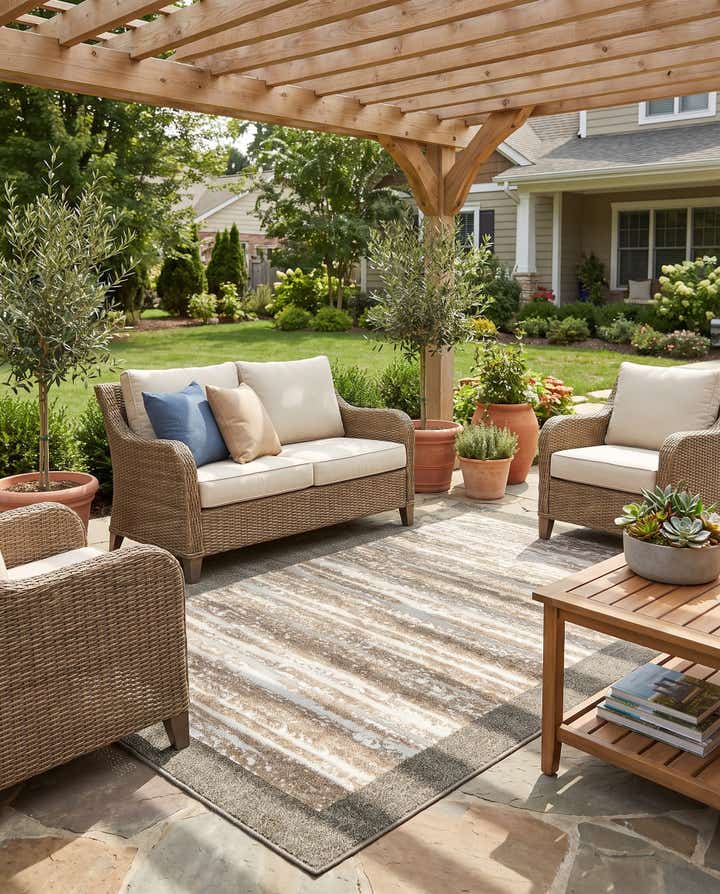 5' x 8' Easy-Clean Border Indoor / Outdoor Rug