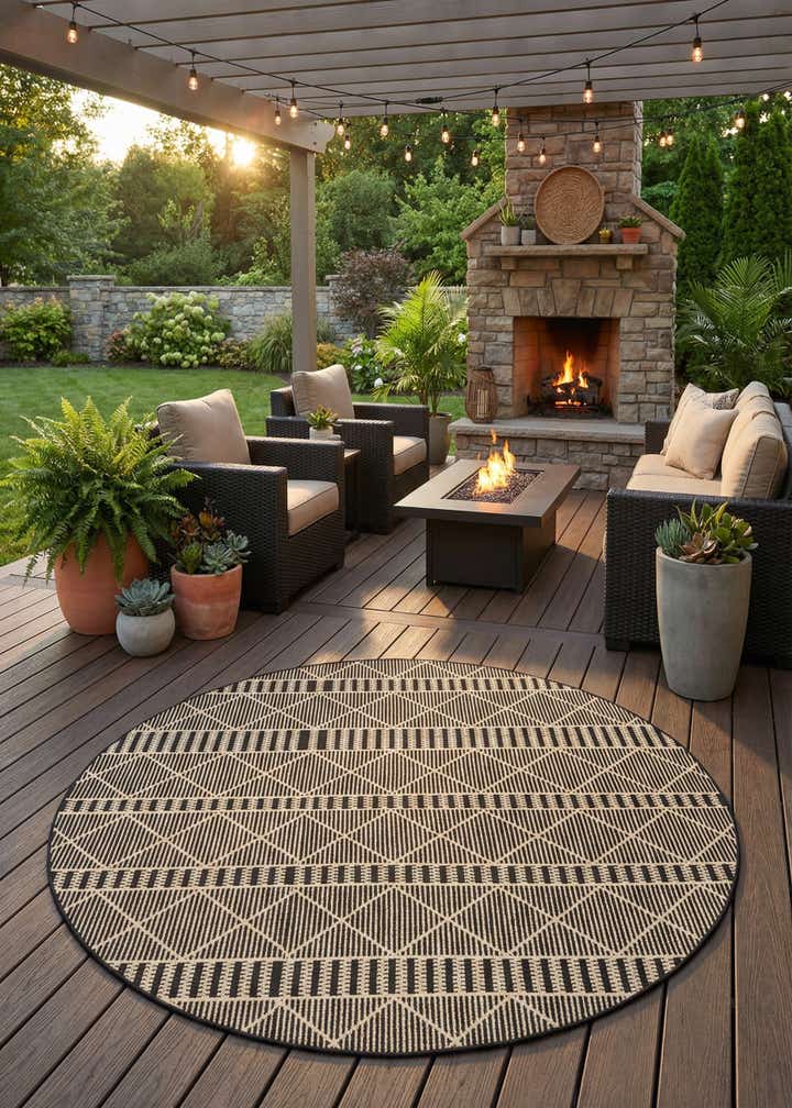 7' 10 x 7' 10 Easy-Clean Trellis Indoor / Outdoor Round Rug