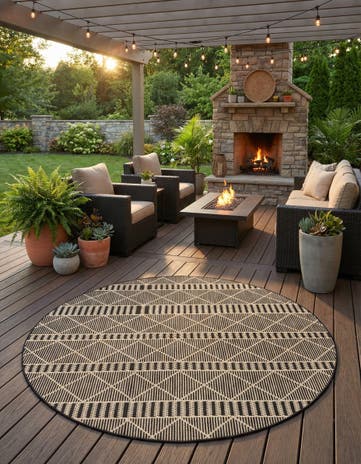 7' 10 x 7' 10 Easy-Clean Trellis Indoor / Outdoor Round Rug