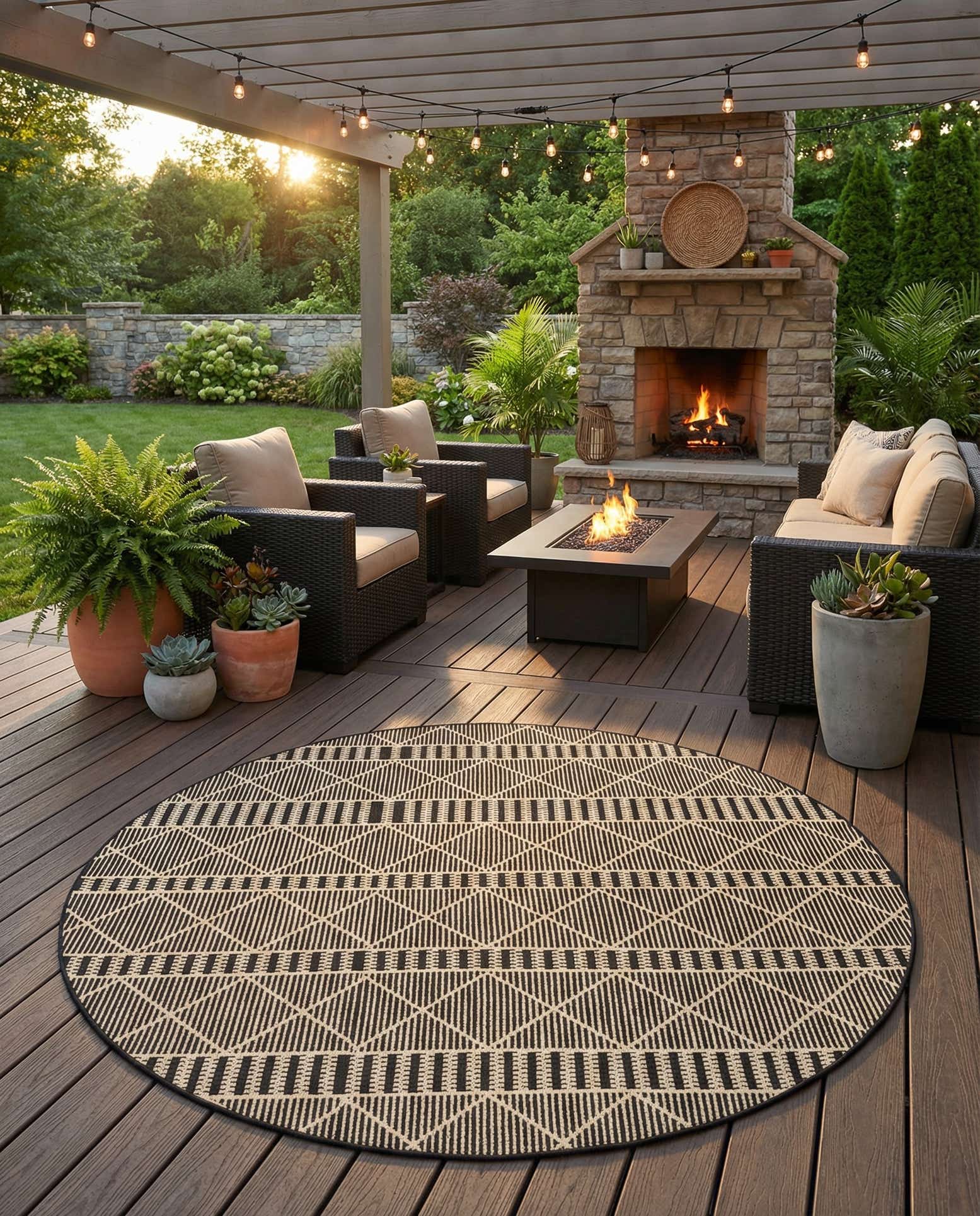 7' 10 x 7' 10 Easy-Clean Trellis Indoor / Outdoor Round Rug