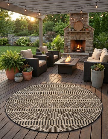 7' 10 x 7' 10 Easy-Clean Trellis Indoor / Outdoor Round Rug