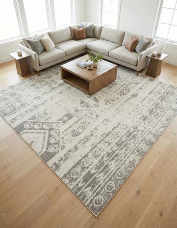 Ivory and Gray Lennon Square Rug
