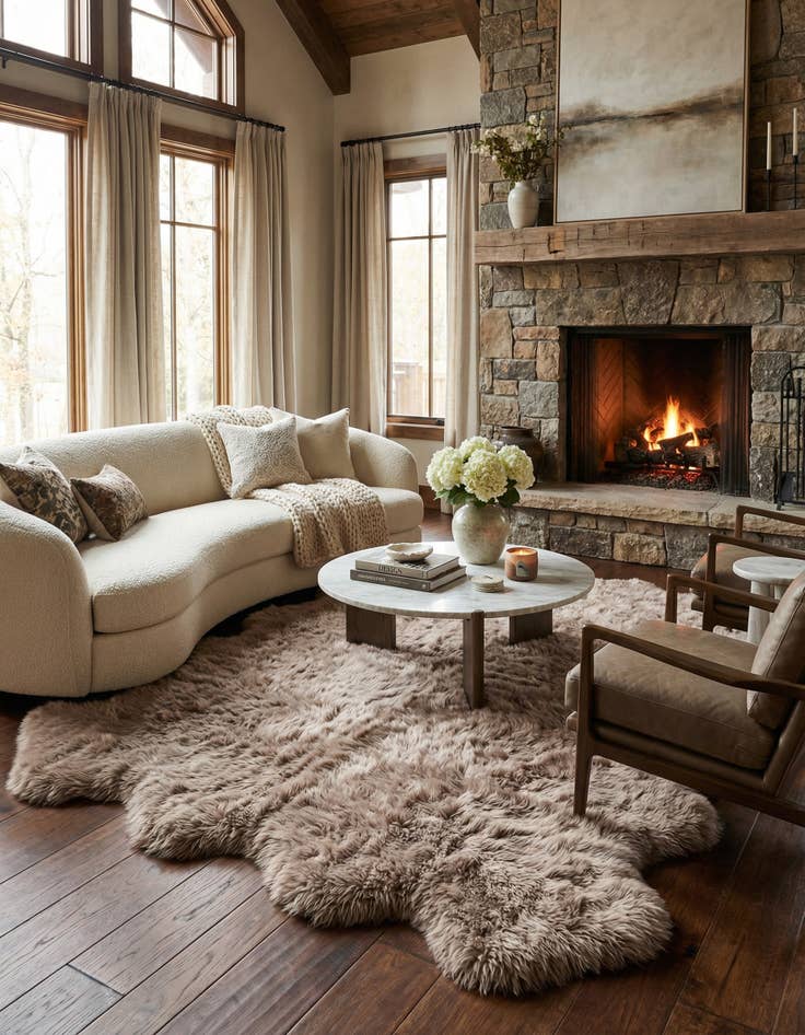 Detail image of 6' x 6' Natural Sheepskin Square Rug