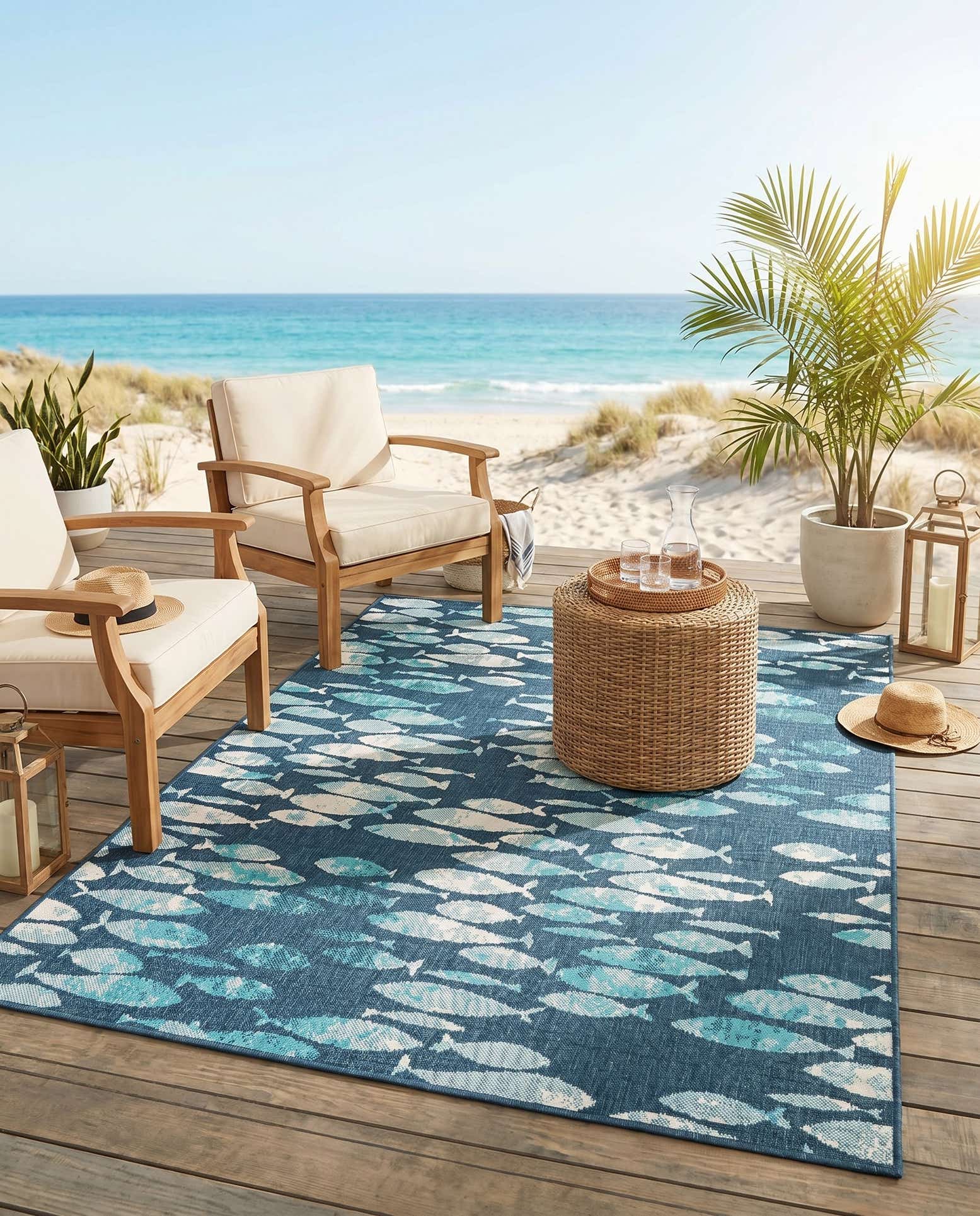 5' 3 x 8' Easy-Clean Coastal Indoor / Outdoor Rug