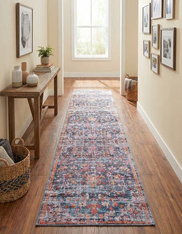 Navy Blue Washable Maahru Runner Rug