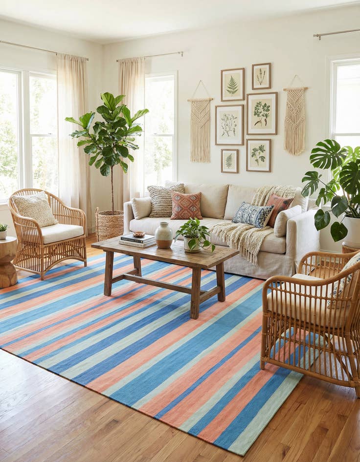 Detail image of 10' x 10'  Hand Woven Flatweave Cotton Dhurrie Square Rug