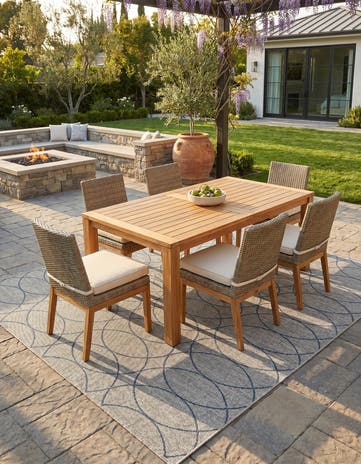 Gray Blue Easy-Clean Lattice Indoor / Outdoor Square Rug