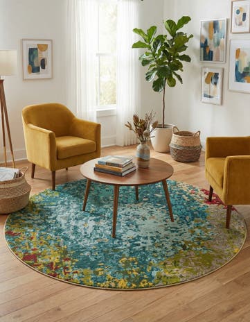 Blue Washable Hyacinth Round Rug
