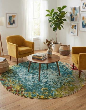 Blue Washable Hyacinth Round Rug