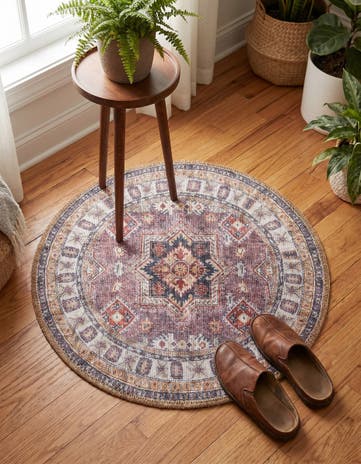 Antique Rose Pink Washable Timeless Round Rug