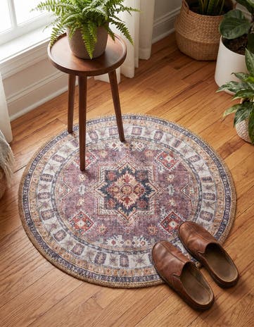 Antique Rose Pink Washable Timeless Round Rug