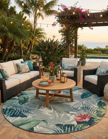 7' 10 x 7' 10 Easy-Clean Botanical Indoor / Outdoor Round Rug