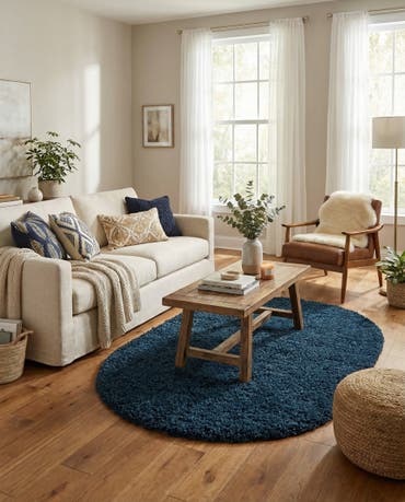  5' 3 x 8' Solid Shag Oval Rug