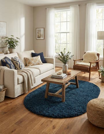 5' 3 x 8' Solid Shag Oval Rug
