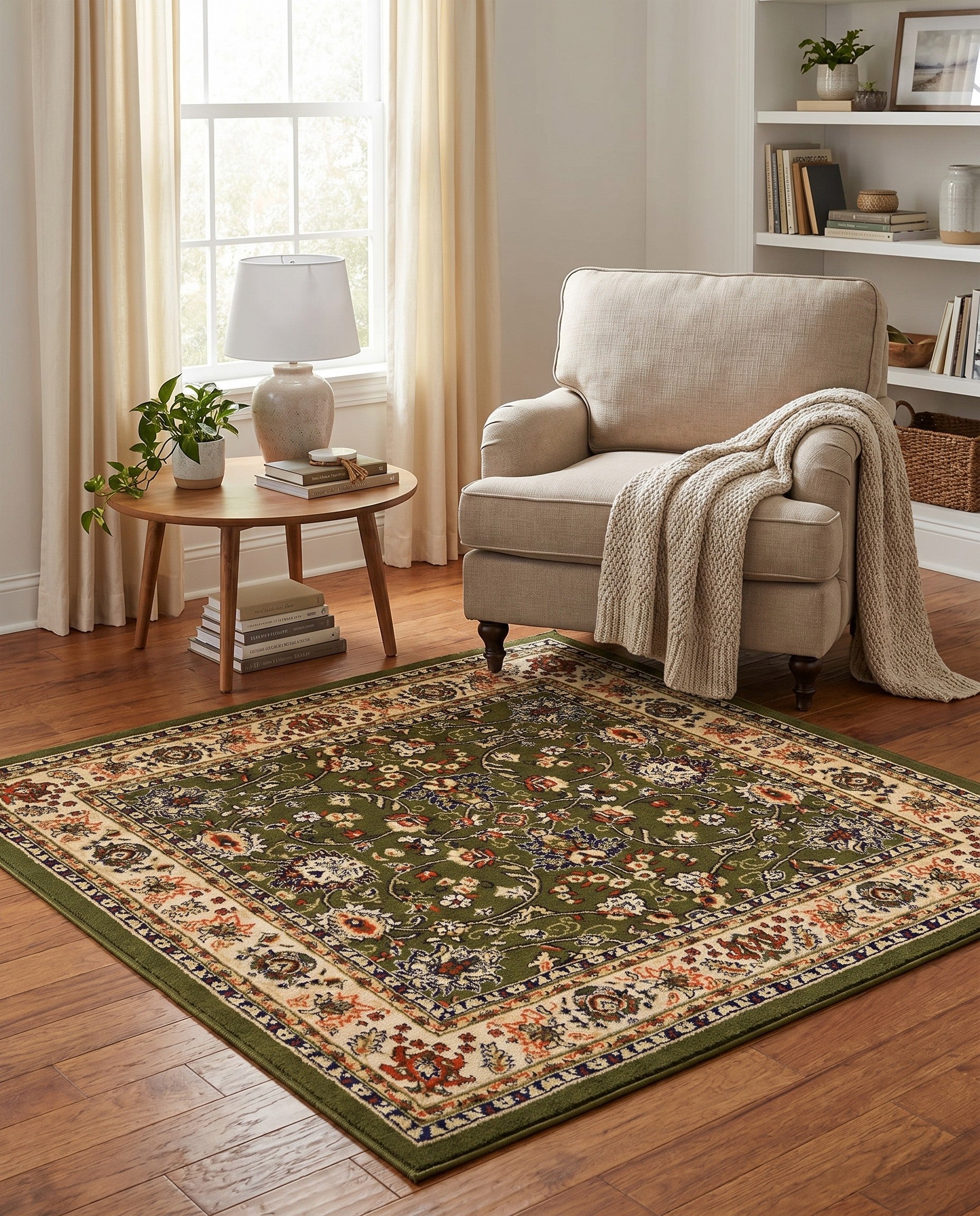 Green Kashan Design Square Rug