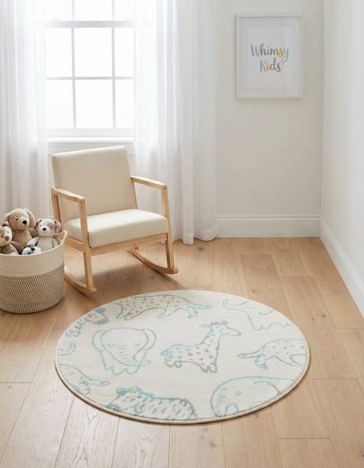 Detail image of 3' 3 x 3' 3 Animals Whimsy Kids Round Rug