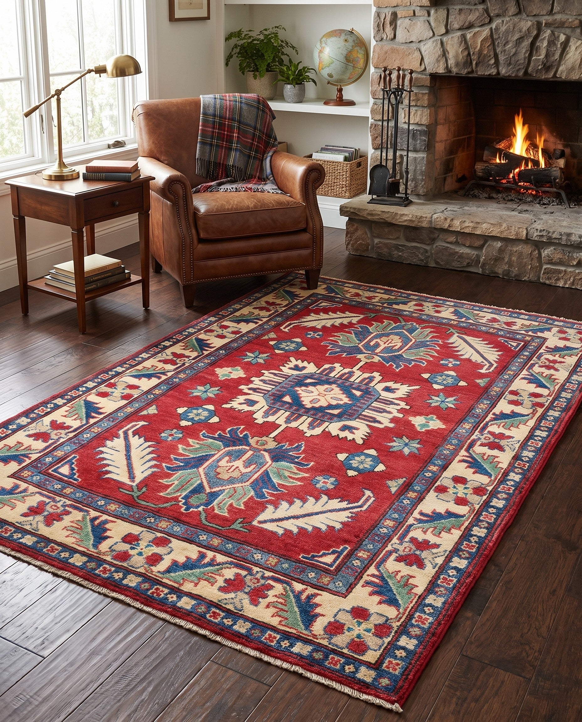 3' 4 x 4' 11 Hand Knotted Kazak Rug