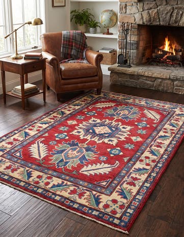 3' 4 x 4' 11 Hand Knotted Kazak Rug