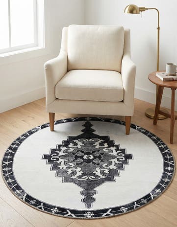 Black and White Washable Timeless Round Rug