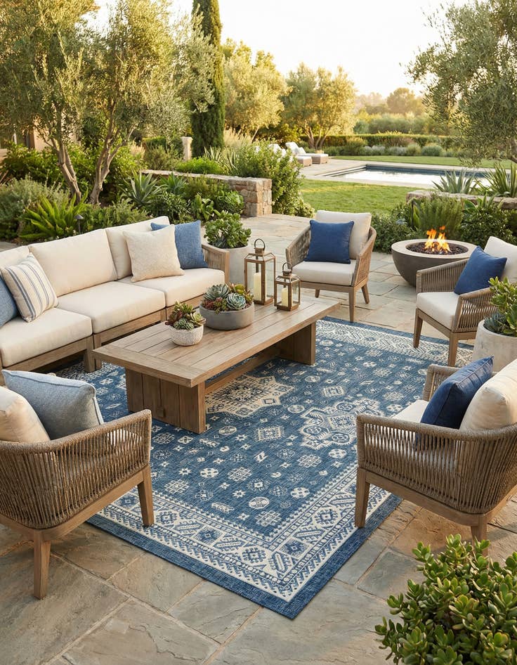 Detail image of 13' x 13'  Washable Aztec Indoor / Outdoor Square Rug