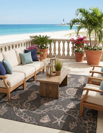Black Easy-Clean Coastal Indoor / Outdoor Square Rug