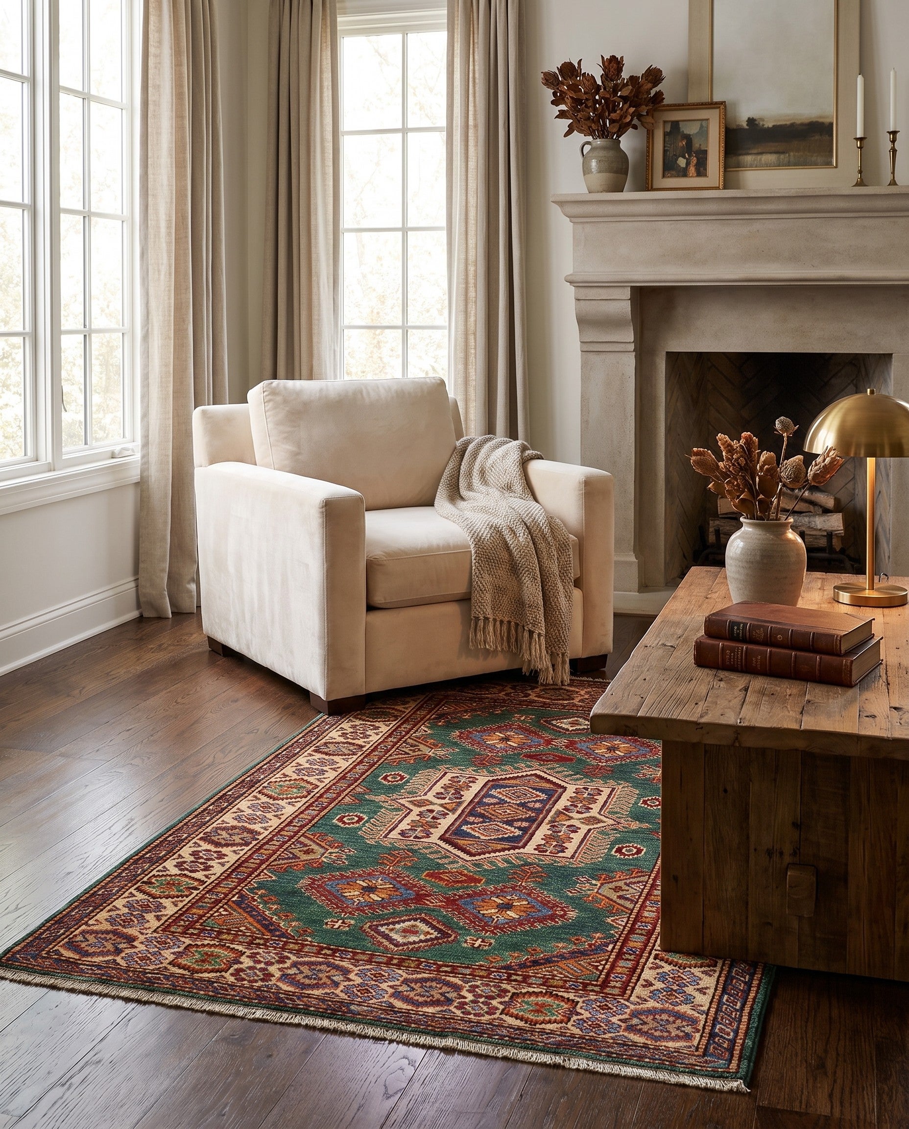 3' 5 x 4' 9 Hand Knotted Kazak Rug