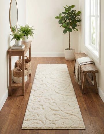 Ivory Botanical Shag Runner Rug