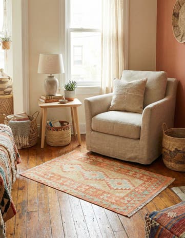 2' 9 x 4' 2 Hand Woven Kilim Waziri Wool Rug
