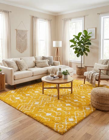 Yellow Moroccan Trellis Shag Square Rug