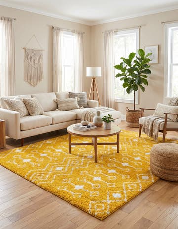 Yellow Moroccan Trellis Shag Square Rug