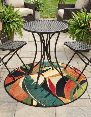 Easy-Clean Botanical Indoor / Outdoor Round Rug
