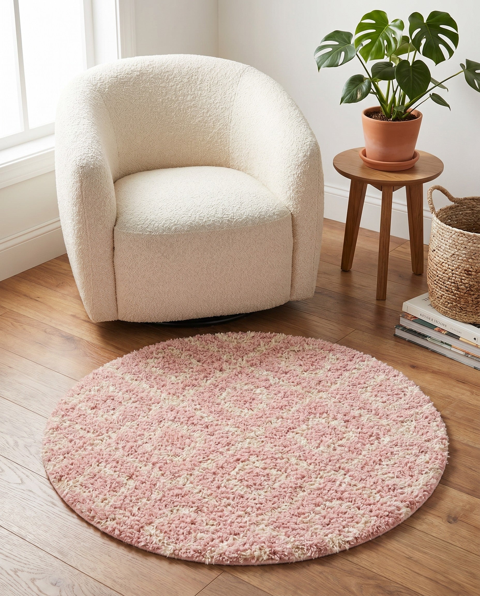 3' 3 x 3' 3 Lattice Shag Round Rug