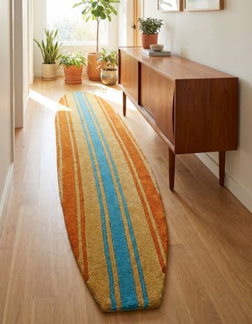 Aqua and Yellow Hand Tufted Wool Runner Rug