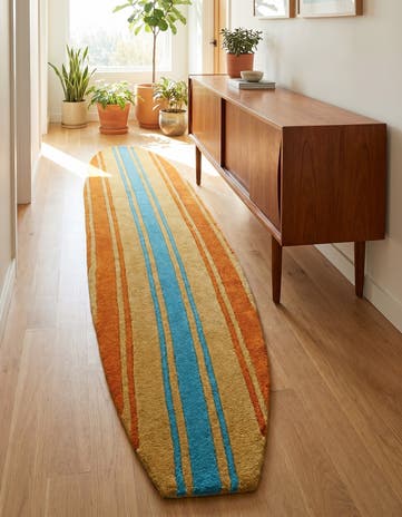 Aqua and Yellow Hand Tufted Wool Runner Rug