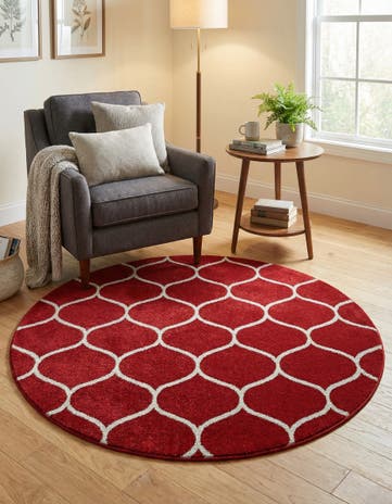 Red Lattice Frieze Round Rug