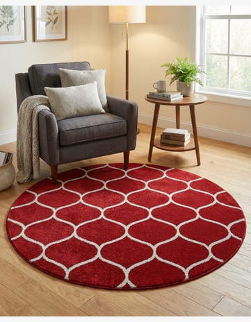 Red Lattice Frieze Round Rug
