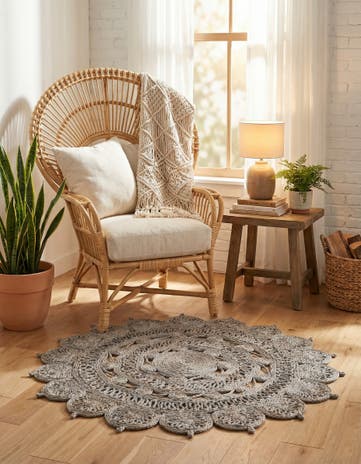 Gray Handmade Braided Jute Round Rug