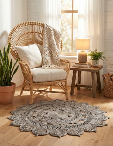Gray Handmade Braided Jute Round Rug